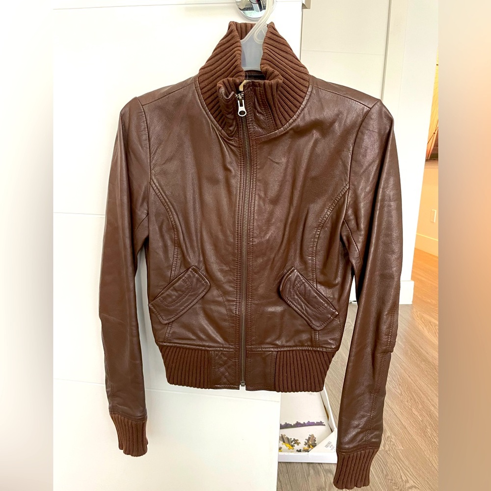Brown Bomber Leather Jacket XS